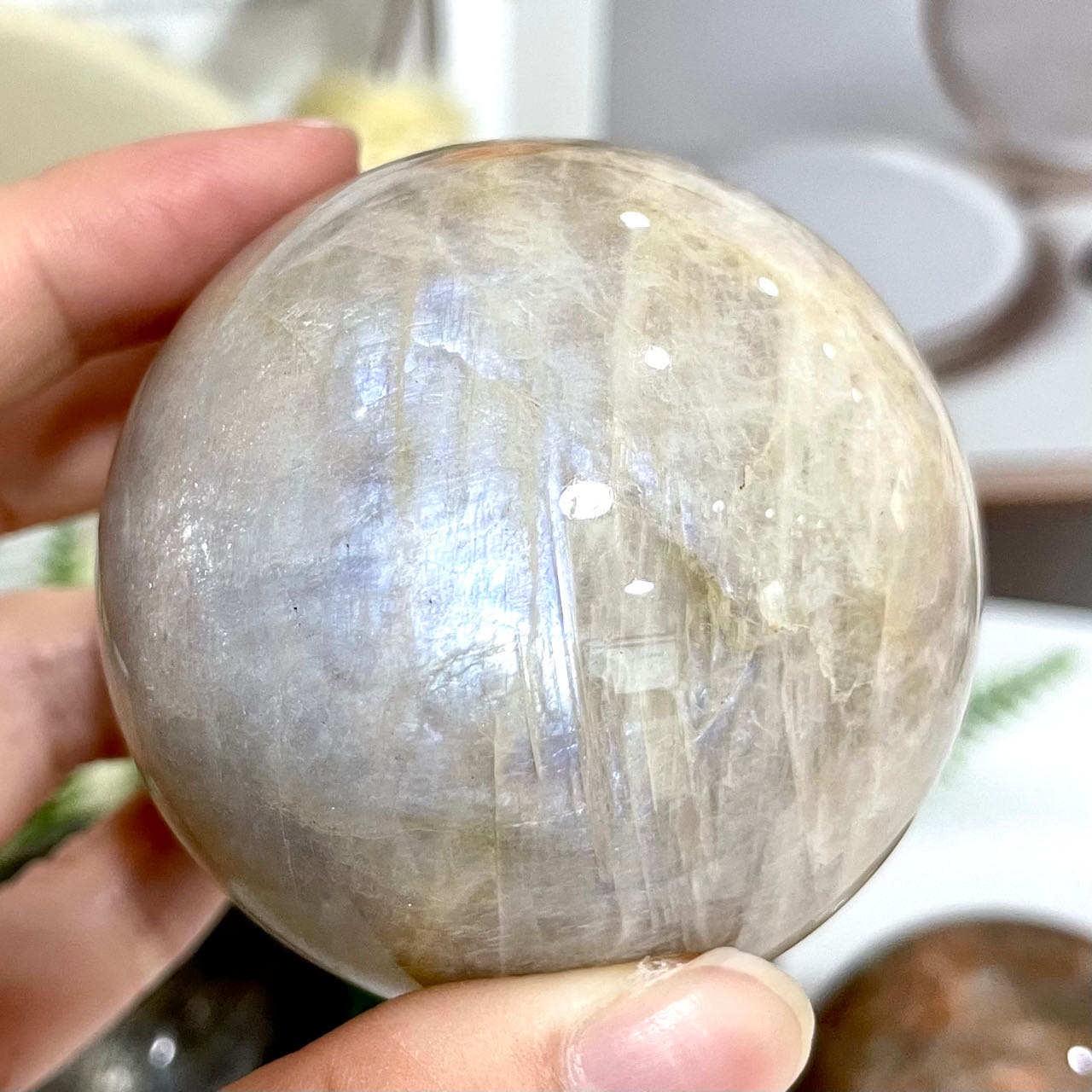Moonstone Labradorite Ball 60~70mm With Silver Stand Set Healing Stone Home Decoration From IG Crystal