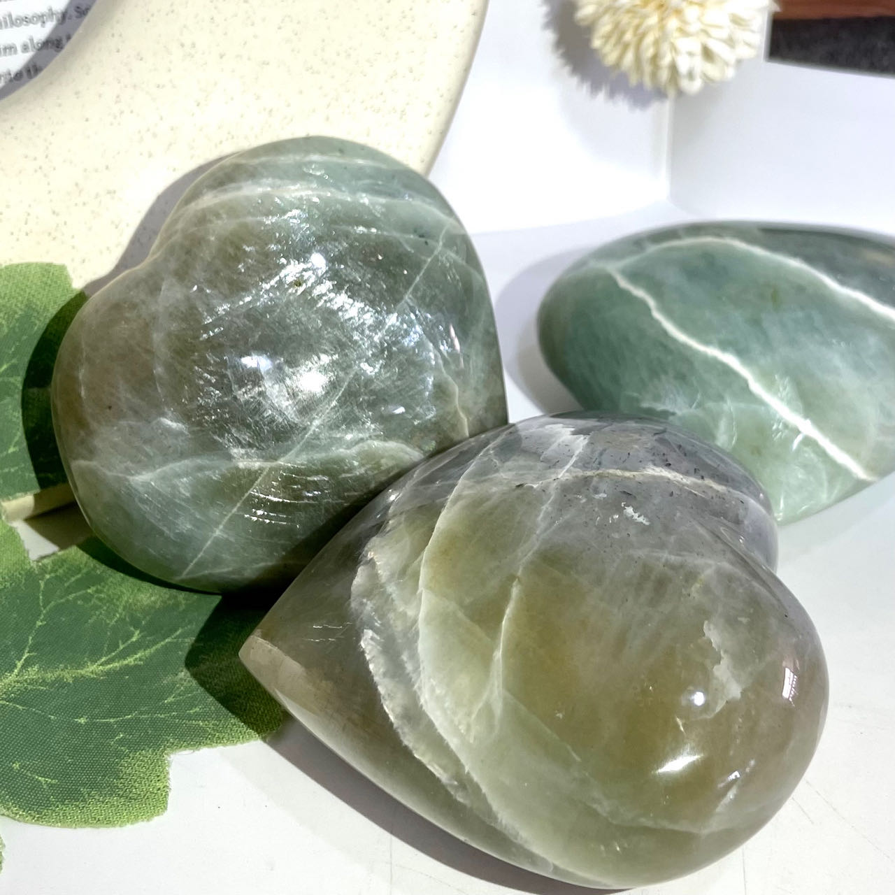 2 Counts Heart Shape Green Moonstone Crystal Reiki Crytsal Healing Home Decor From IG Crystal