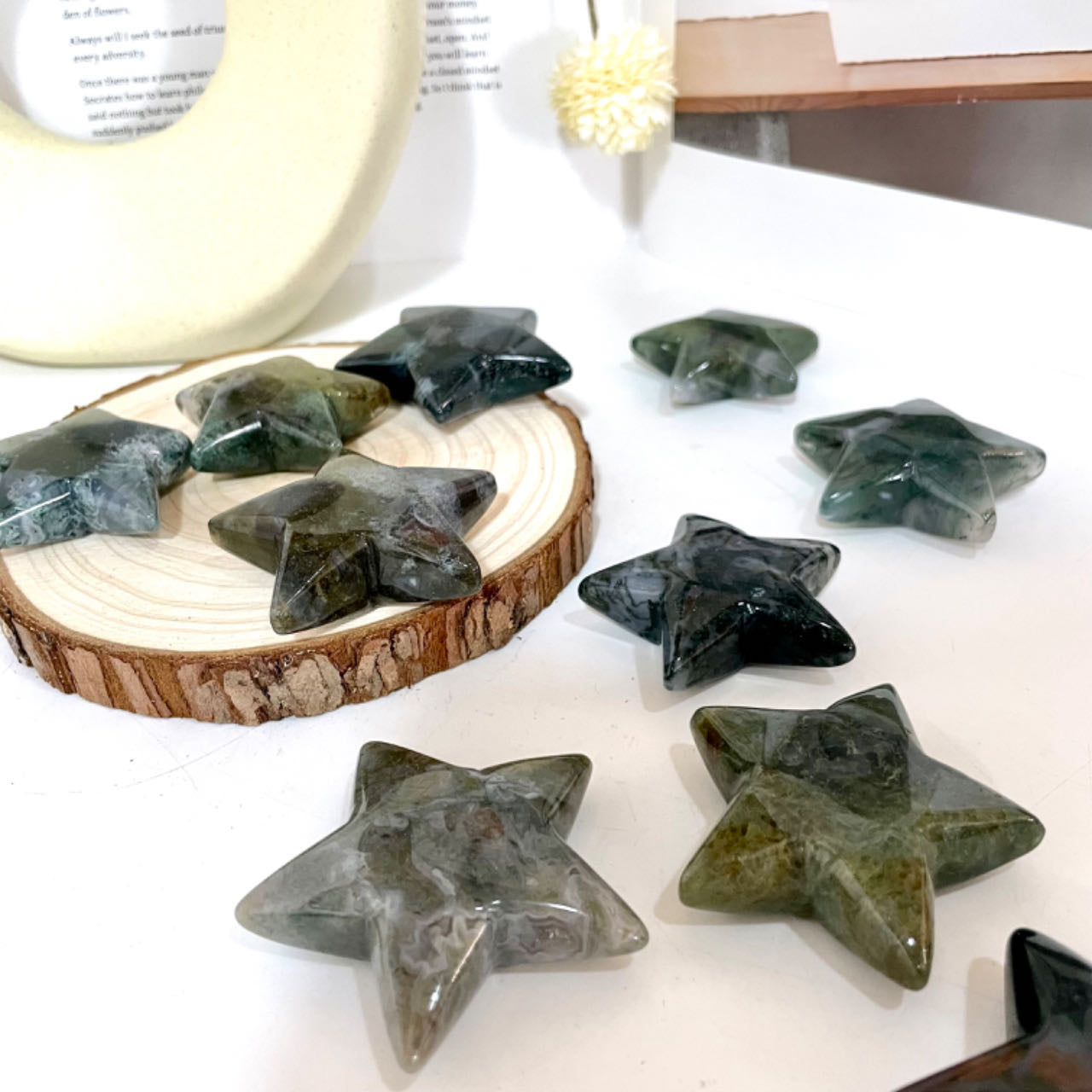 5 Counts Moss Agate Star Crystal 5cm Healing Stone Home Decoration From IG Crystal