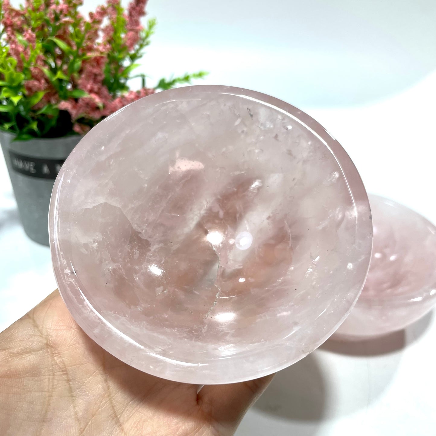 Rose Quartz Citrine Bowl Hand Polished Gem Stone Bowls Natural Raw Crystal Decorative Dish Jewelry Storage Agate Bowl for Meditation Reiki Healing From IG Crystal