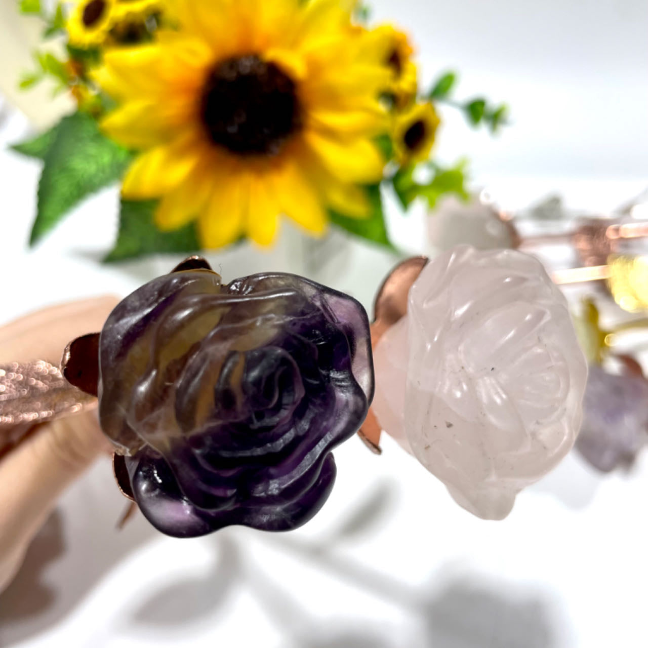 3 Counts Fluorite Rose Crystal With Golden Silvery Leaves Healing Crystal Gem Reiki Healing Home Decor Crystal Jewelry Shop Pretty Crystals From IG Crystal