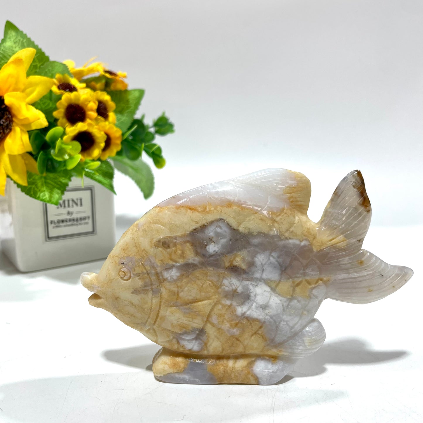 1 Count Chalcedony Fish Crystal Carving Healing Stones Natural Stone Chakra Balancing Reiki Home Office Decor From IG Crystal