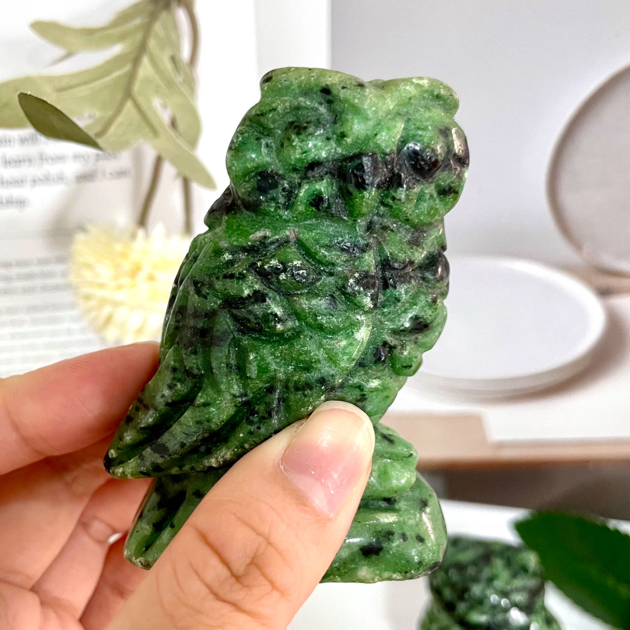 1PCS Ruby Funchsite Owl High Quality Natural Crystal From IG Crystal