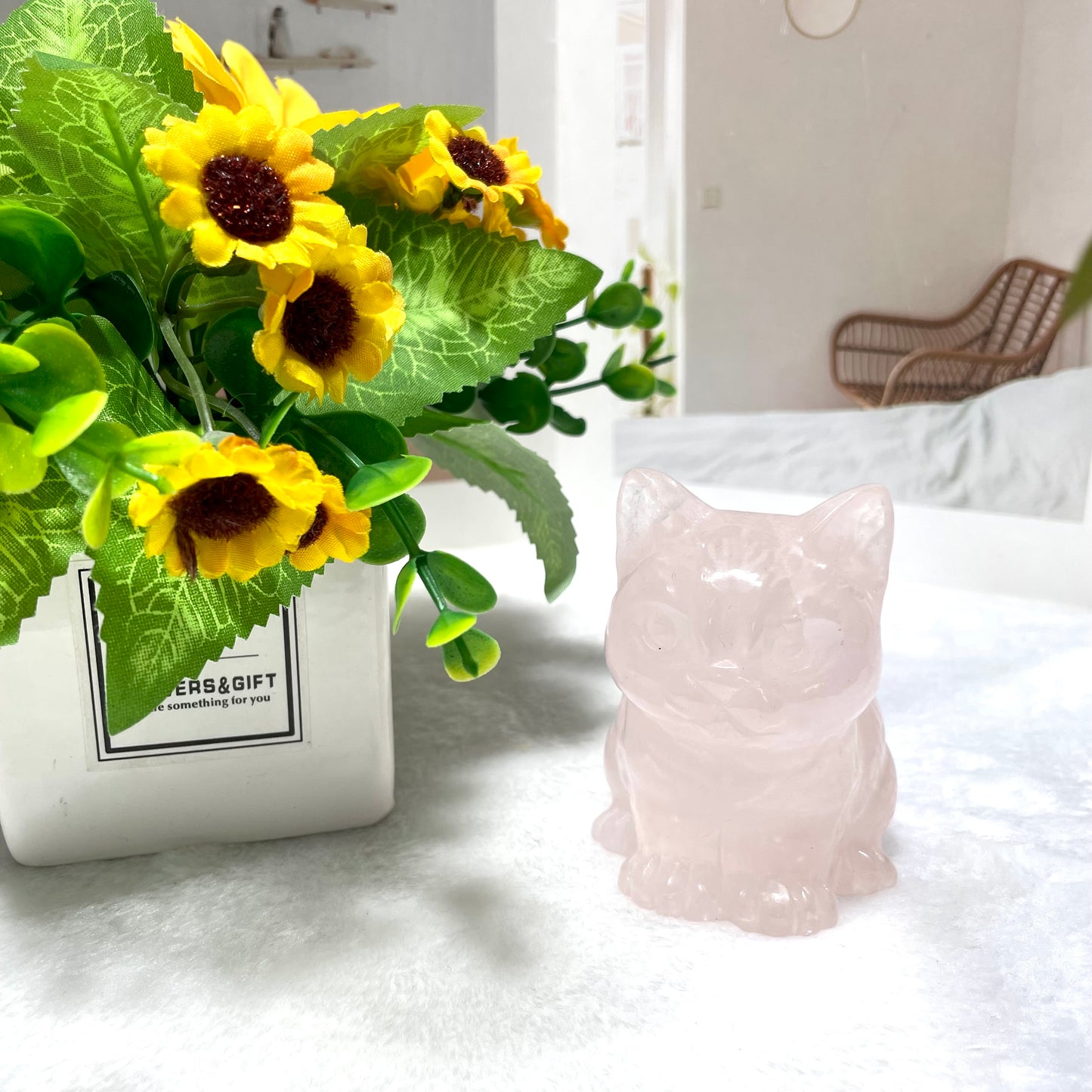 1 Count Rose Quartz Cute Cat Crystal Carving Natural Stone Gem Mining Chakra Balancing Reiki Healing Crystal Mystery Crystal Display Crystal Shopping Online Home Office Decor From IG Crystal