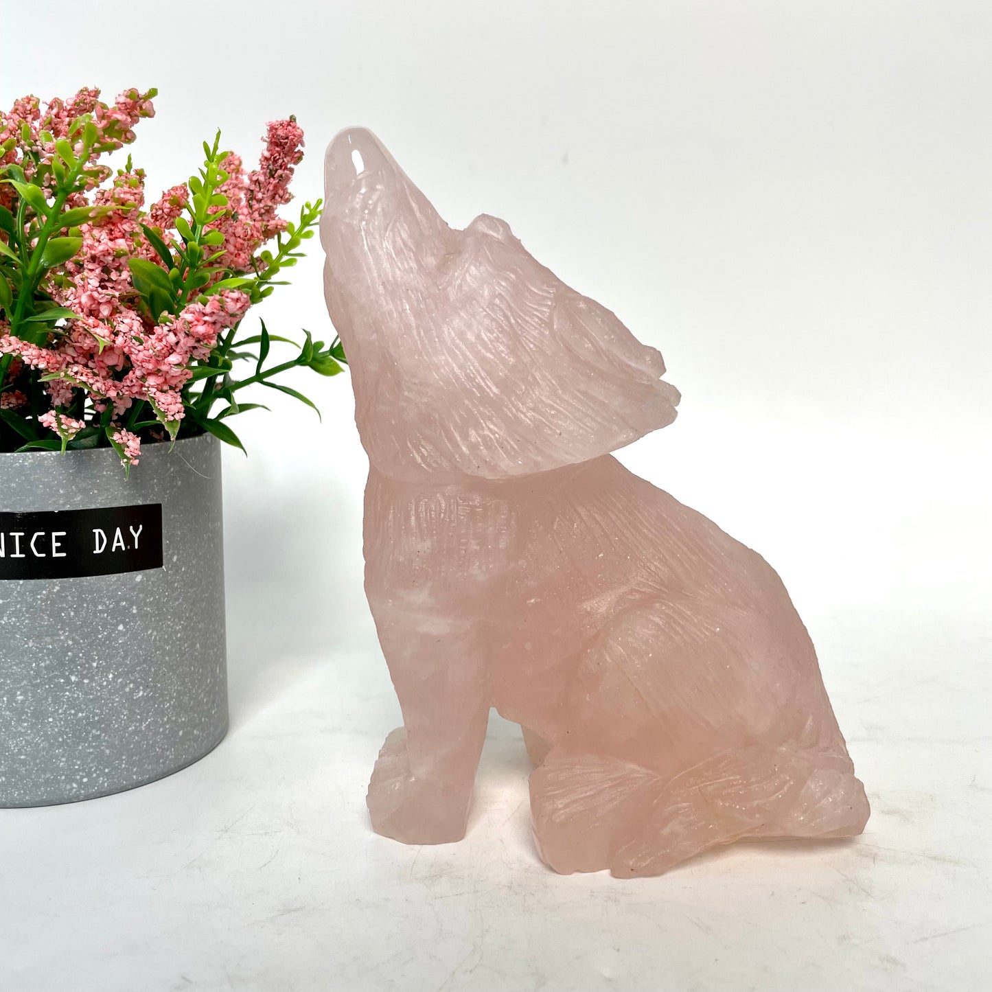 1 Count Rose Quartz Strawberry Quartz Wolf Crystal Carving Healing Stones Natural Stone Chakra Balancing Reiki Home Office Decor From IG Crystal