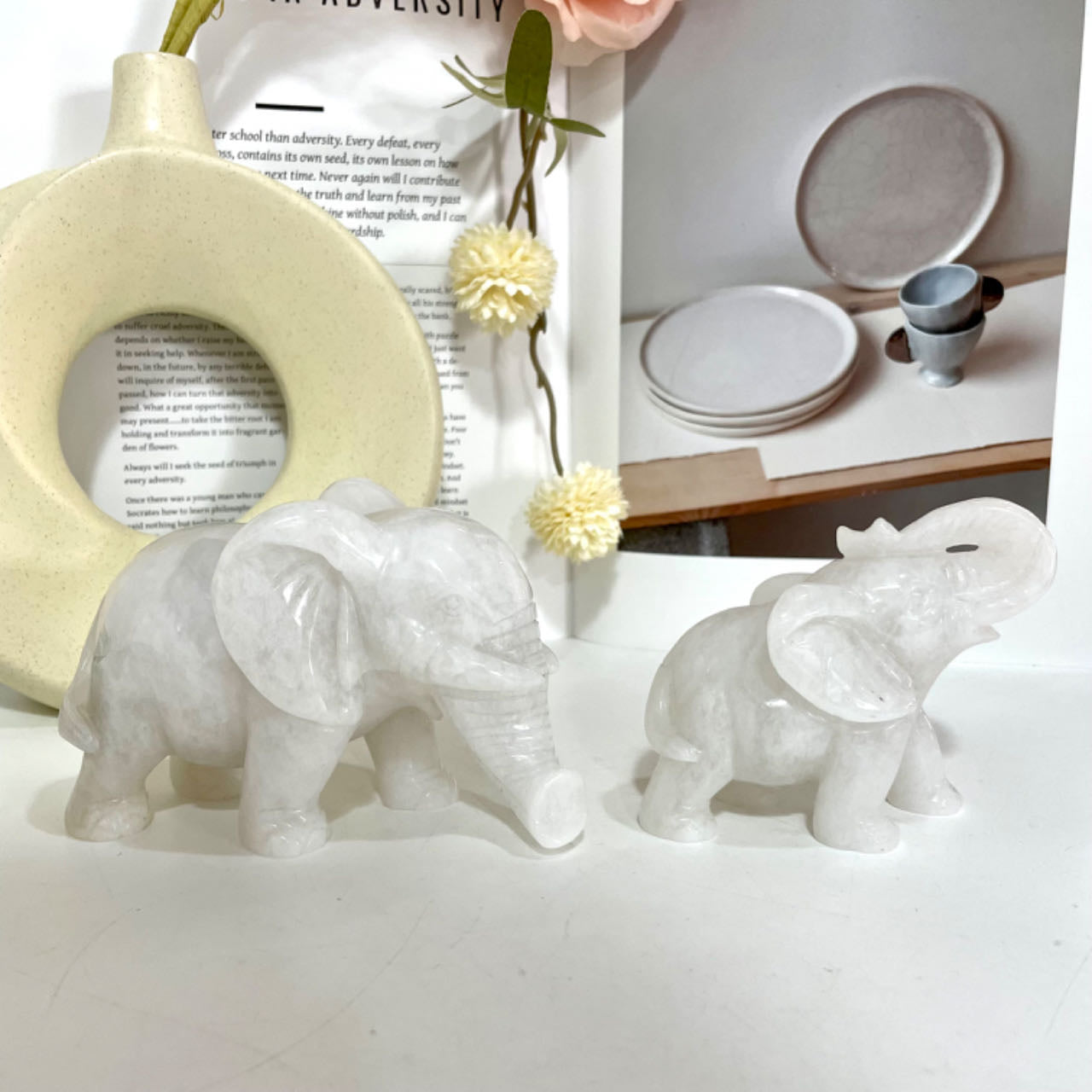 Clear Quartz Elephant Crystal Healing Stone Home Decoration From IG Crystal