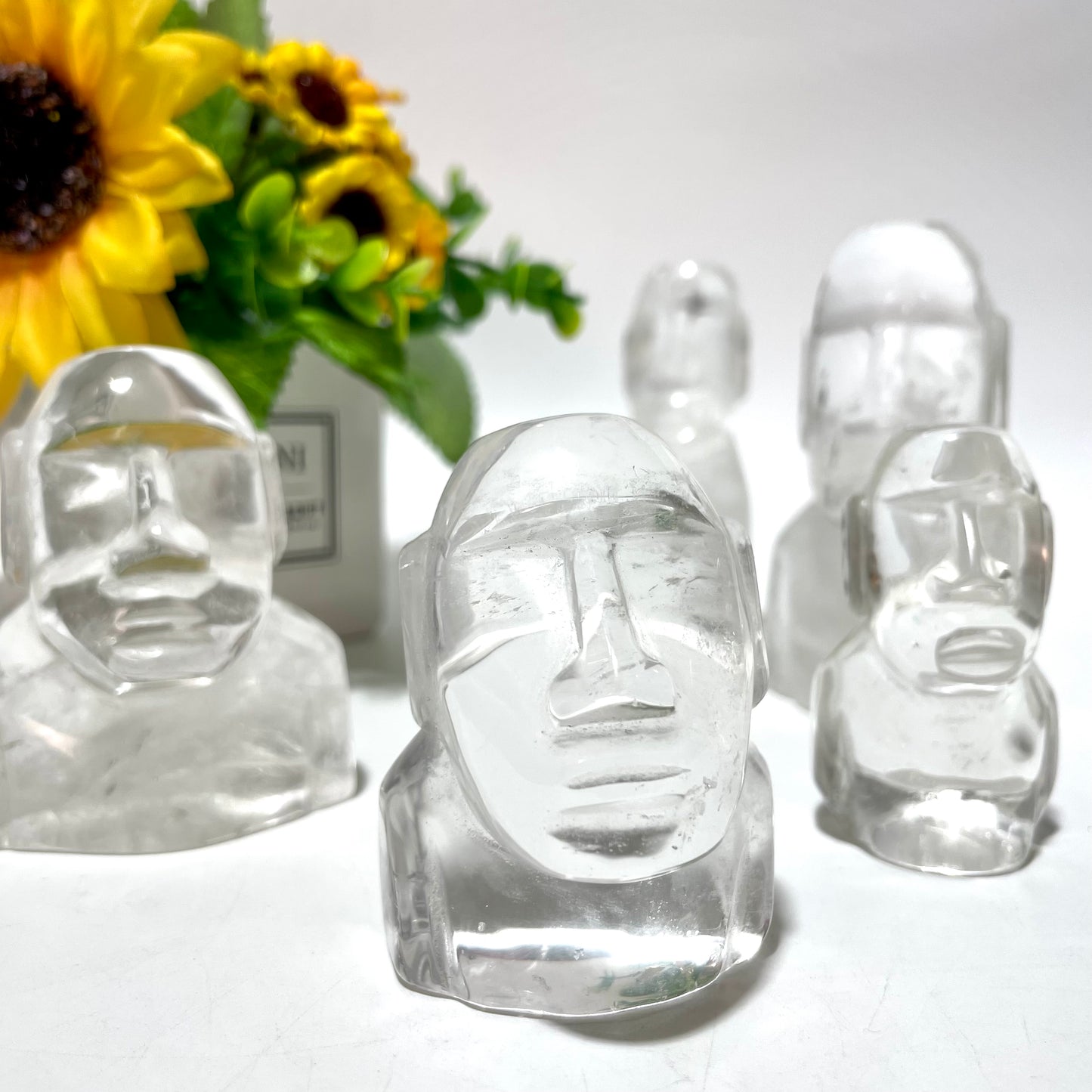 2 Counts 300~350G Clear Quartz Moai Crystal Carving Natural Stone Gem Mining Chakra Balancing Reiki Healing Crystal Mystery Crystal Display Crystal Shopping Online Home Office Decor From IG Crystal