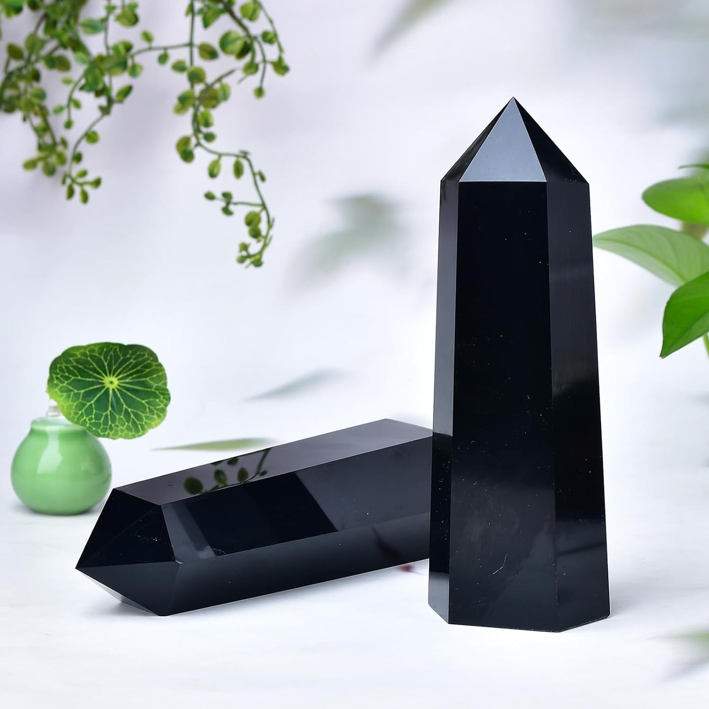 Stochastic 1PCS Large Black Obsidian Crystal Tower Natural Healing Crystal Point Wand Obelisk 6 Faceted Reiki Chakra Meditation Therapy Home Decor Gift From IG Crystal