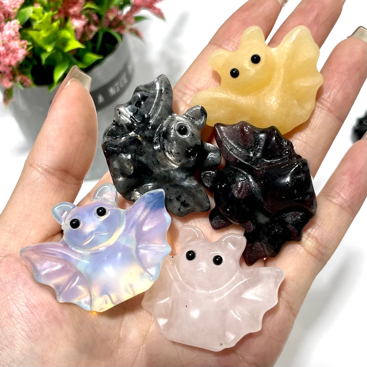 5 Counts Various Materials Halloween Bat Crystal Carving Healing Crystal Gem Reiki Healing Home Decor Crystal Jewelry Shop Pretty Crystals From IG Crystal