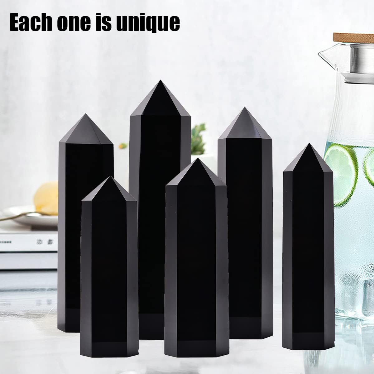 Stochastic 1PCS Large Black Obsidian Crystal Tower Natural Healing Crystal Point Wand Obelisk 6 Faceted Reiki Chakra Meditation Therapy Home Decor Gift From IG Crystal