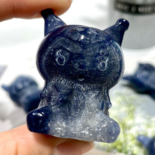 2 Counts Blue Aventurine Kuromi Crystal 5CM Natural Gemstone Semi Precious Healing Crystals Enhance Positive Energy Home Decoration From IG Crystal