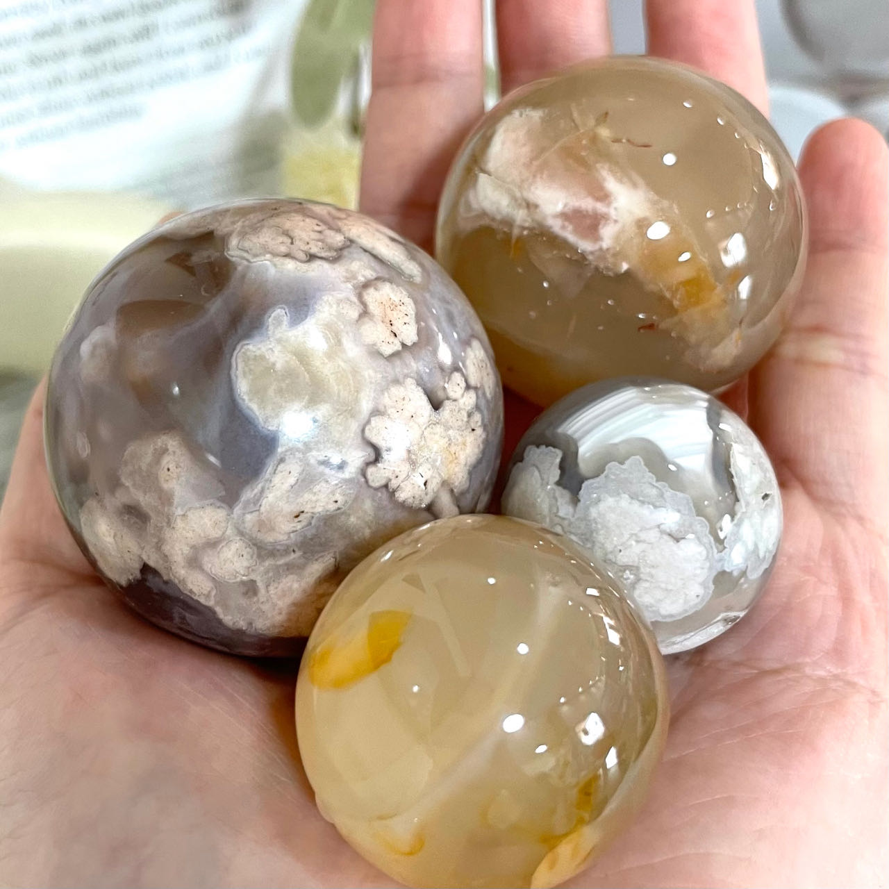 3~5PCS Small Pink Flower Agate Balls 2.5~5cm Healing Stone Home Decoration From IG Crystal