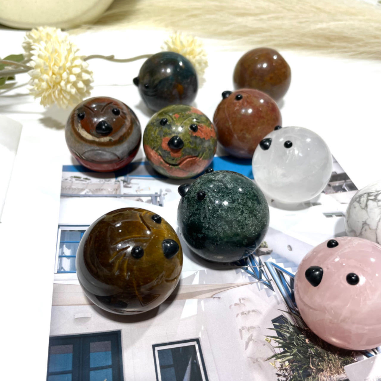2 Counts Pleasure Anger Sorrow Joy Crystal Ball Clear Quartz Rose Quartz Tiger Eyes Unakite Ocean Jasper Healing Stone Home Decoration From IG Crystal