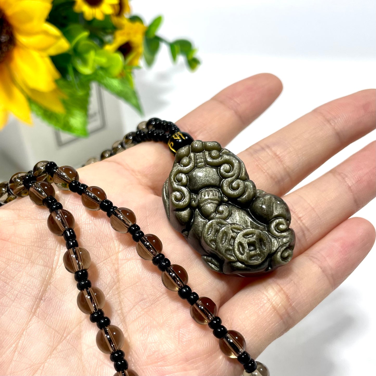 3 Counts Silver Obsidian Necklace Dragon Fox Healing Stones Natural Stone Chakra Balancing Reiki Jewelry For Women And Girl From IG Crystal