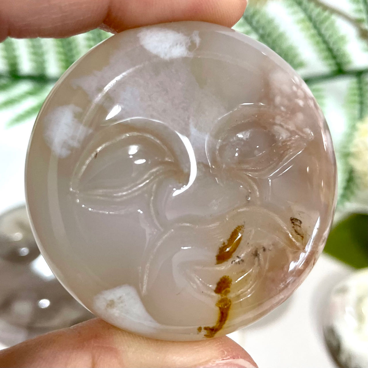 5 Counts Pink Flower Agate Smile Face Crystal Healing Crystal Home Decoration From IG Crystal