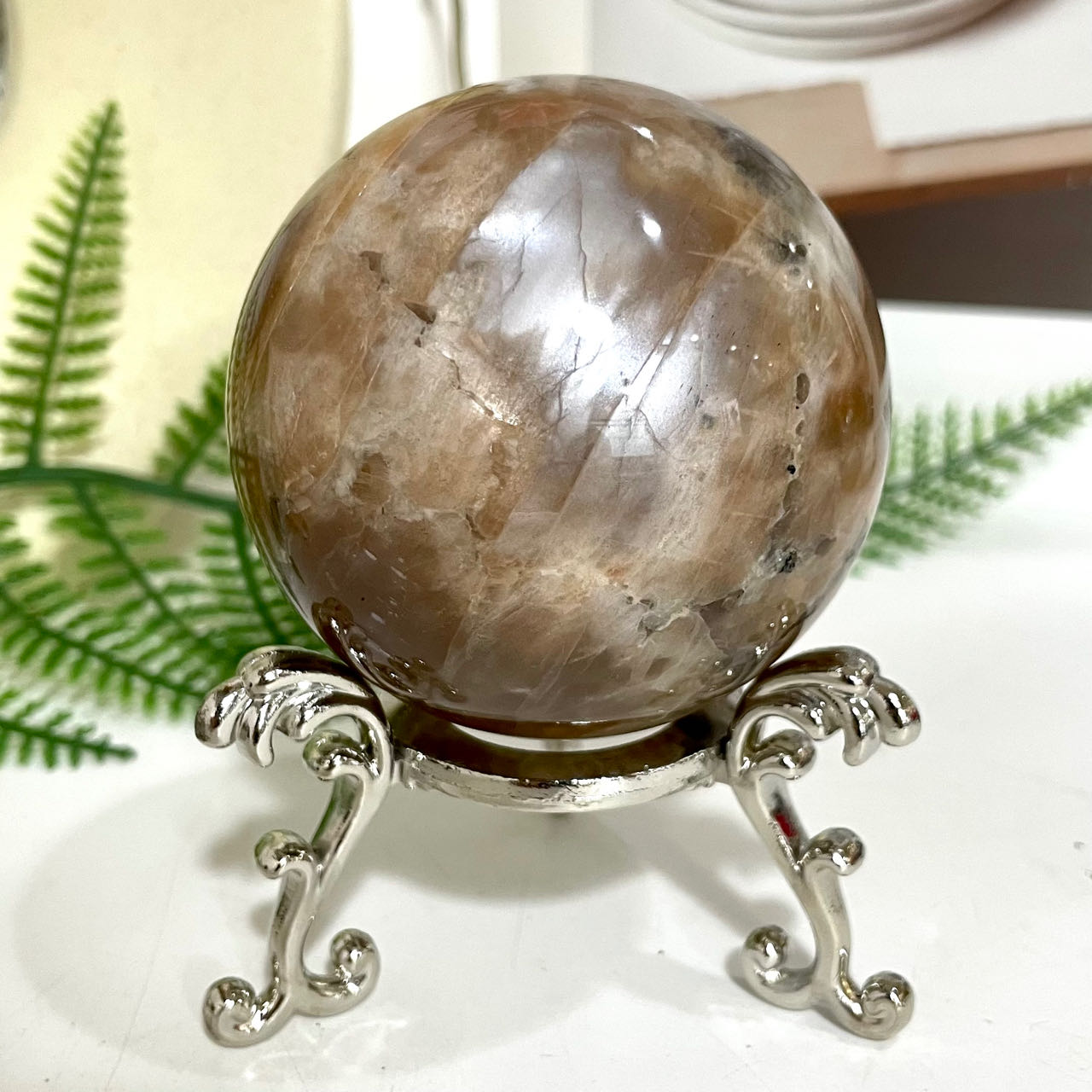 Moonstone Labradorite Ball 60~70mm With Silver Stand Set Healing Stone Home Decoration From IG Crystal
