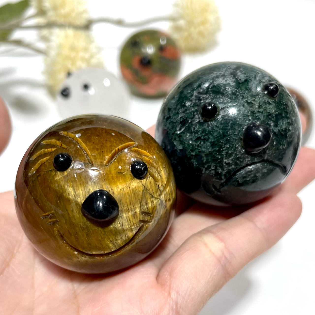 2 Counts Pleasure Anger Sorrow Joy Crystal Ball Clear Quartz Rose Quartz Tiger Eyes Unakite Ocean Jasper Healing Stone Home Decoration From IG Crystal