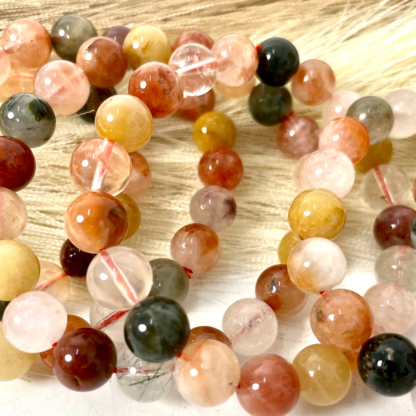 3 Counts Colourful Rabbit Hair Crystal Bracelets 9mm Natural Crystals Healing Crystals Bracelet for Women and Men Teens Crystal Jewelry Shop Pretty Crystals From IG Crystal