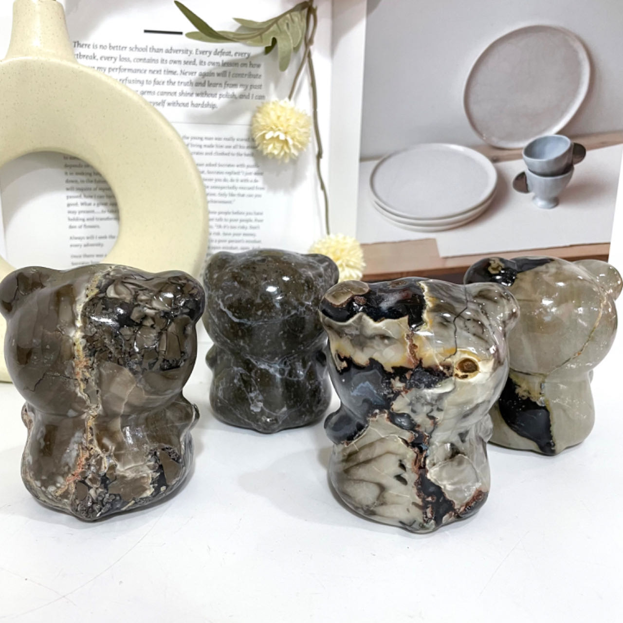 Agate Bear Crystal Healing Stone Animal Collectible Figurine Statue for Reiki From IG Crystal