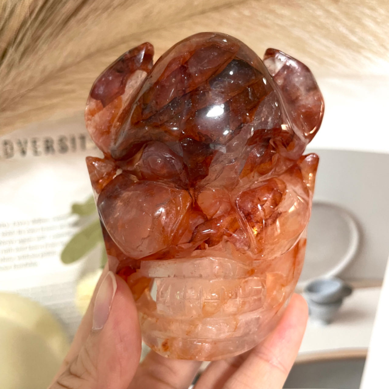 1PCS Fire Quartz Mask Crystal Healing Stone Home Decoration From IG Crystal