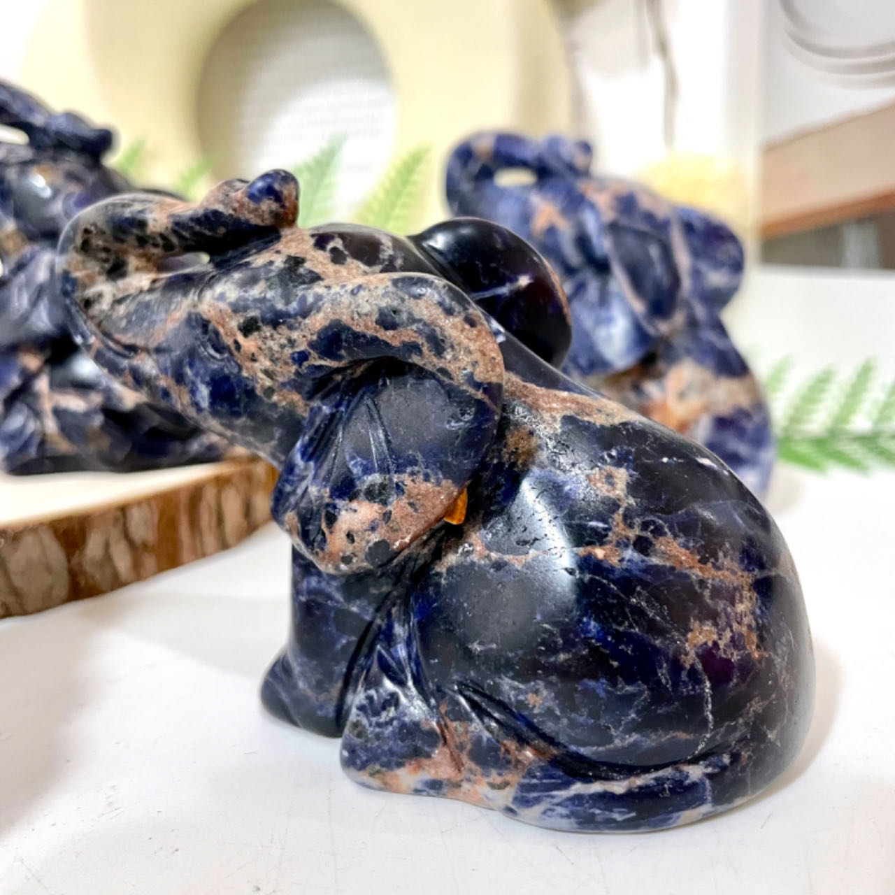 Sodalite Elephant Carving 1 count Healing Stone Home Decoration From IG Crystal
