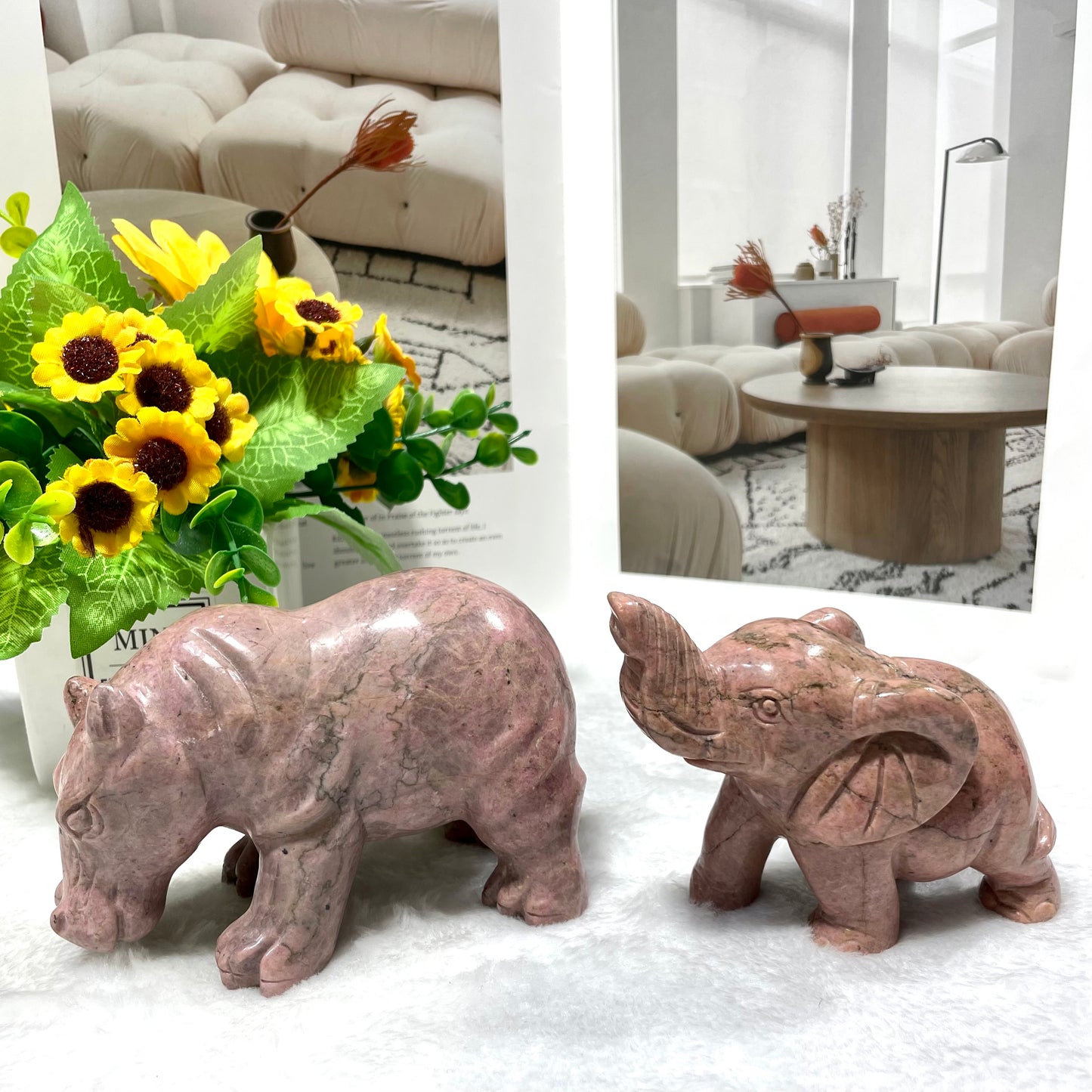 1 Count Rohdnite Animals Crystal Carvings Elephant Dog Hippo Healing Stones Natural Stone Chakra Balancing Reiki Home Office Decor From IG Crystal