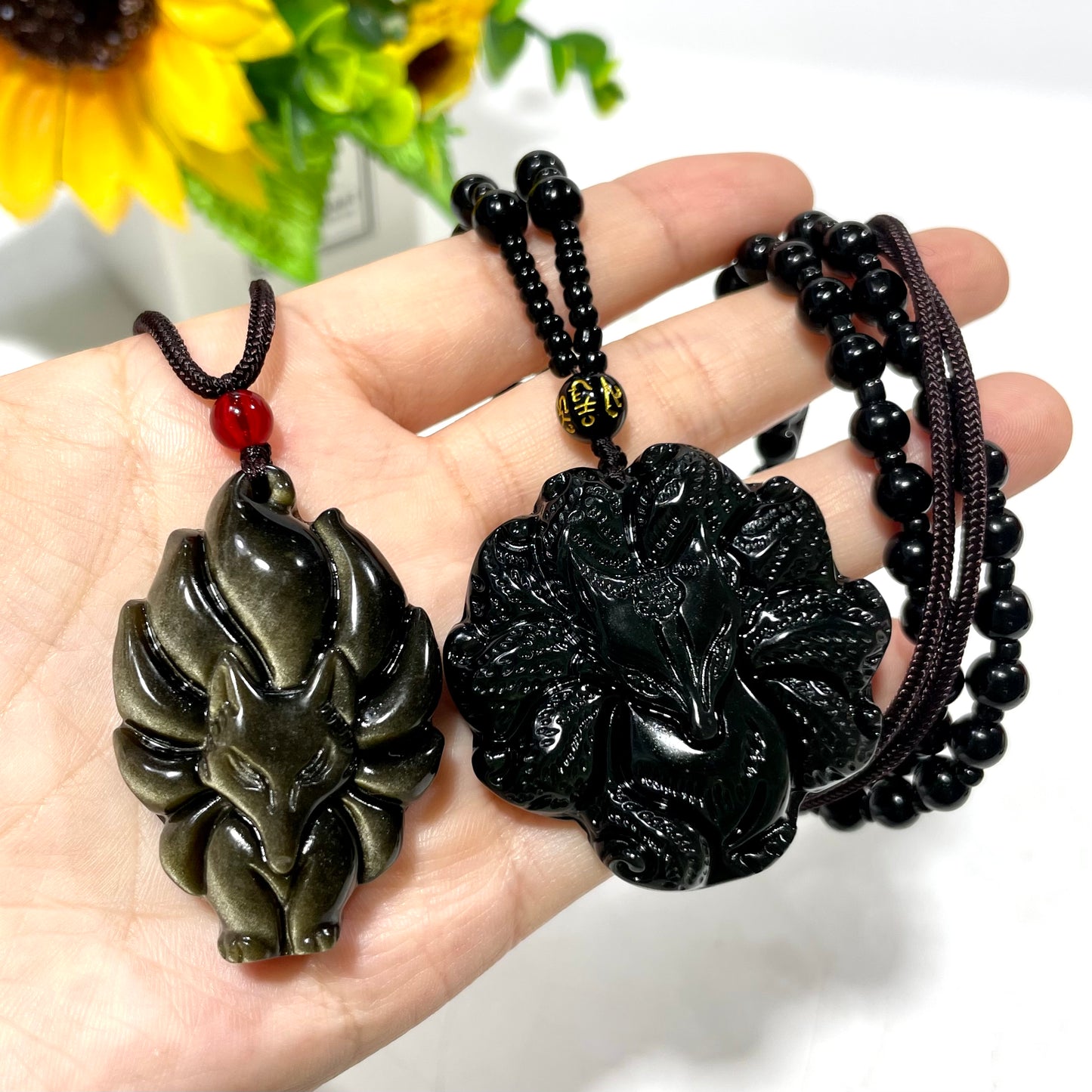 3 Counts Silver Obsidian Necklace Dragon Fox Healing Stones Natural Stone Chakra Balancing Reiki Jewelry For Women And Girl From IG Crystal