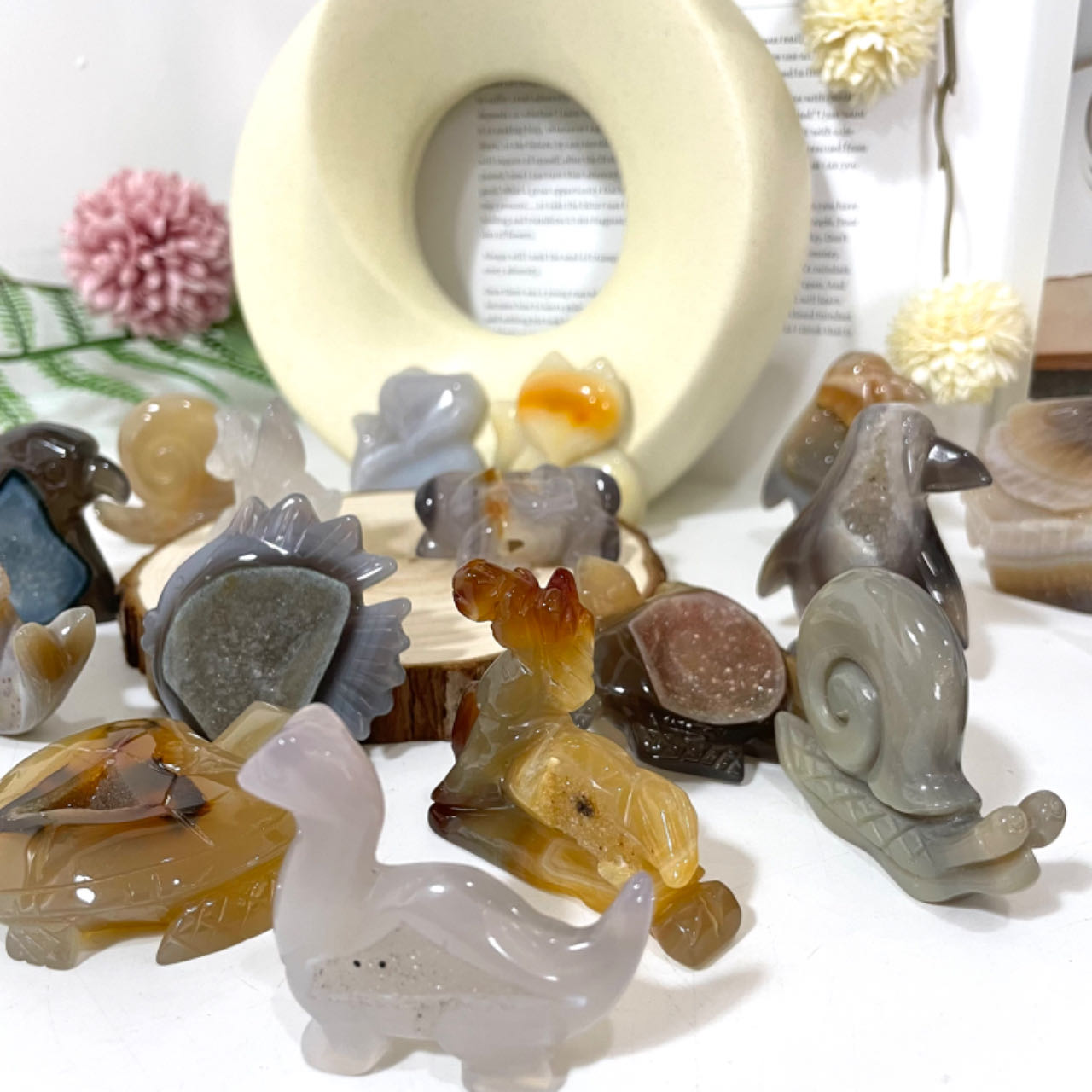 Animals Druzy Natural Raw Geode Agate Penguin Dolphin Horse Owl Fish Turtle Dinosaur Unicorn Fox Frog Eagle Snail Healing Stone Home Decoration From IG Crystal