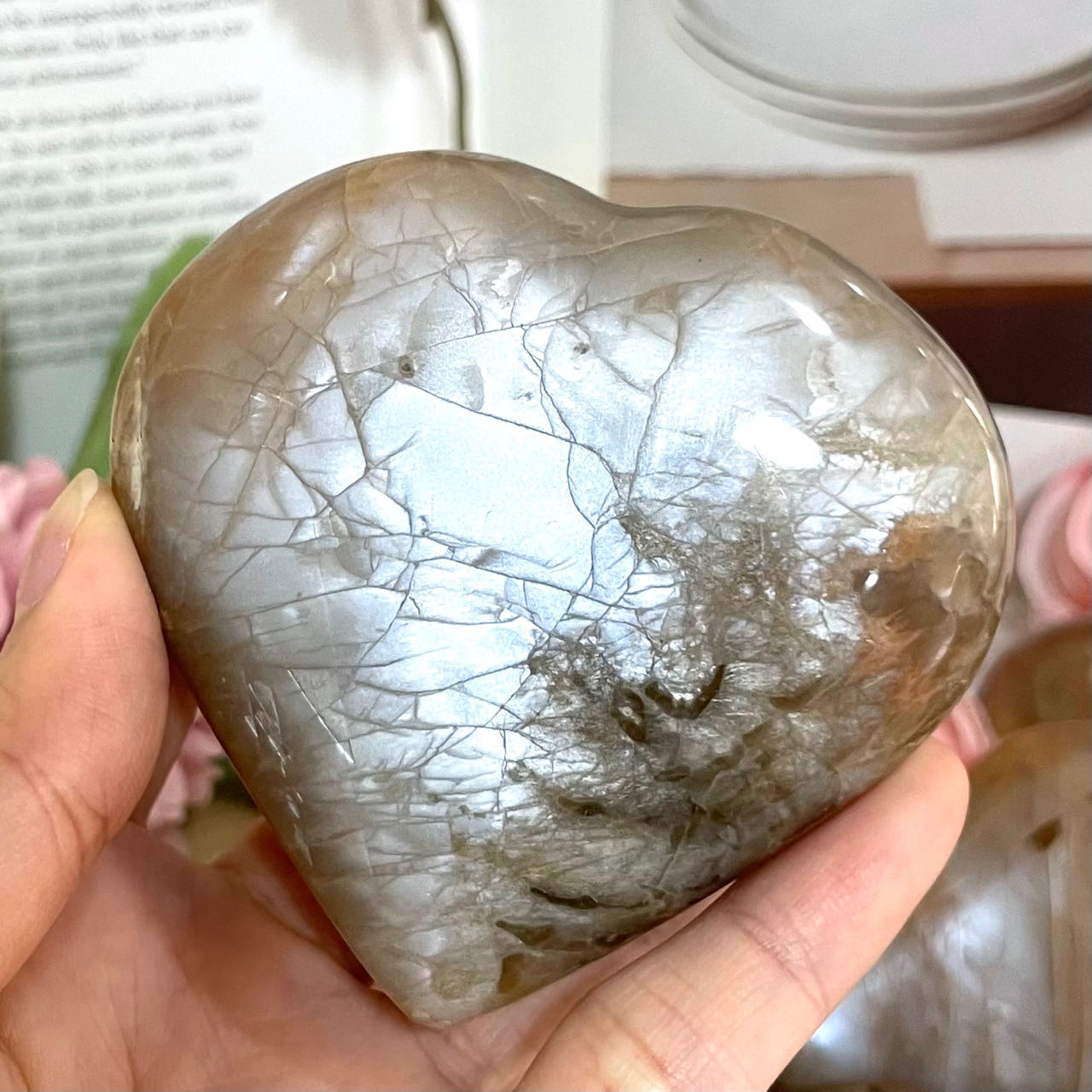 4PCS Heart Shape Orange Labradorite Stone Healing Stone From IG Crystal