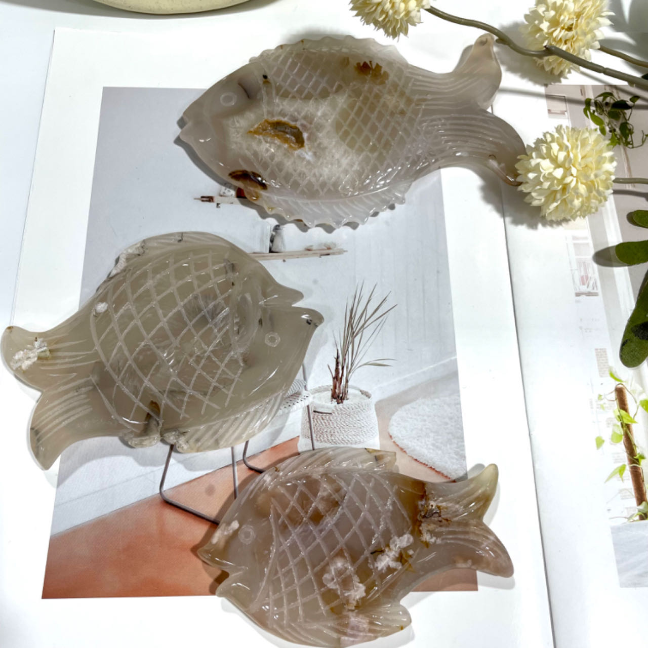 Flower Agate Fish Crystal Healing Crystal Home Decoration From IG Crystal