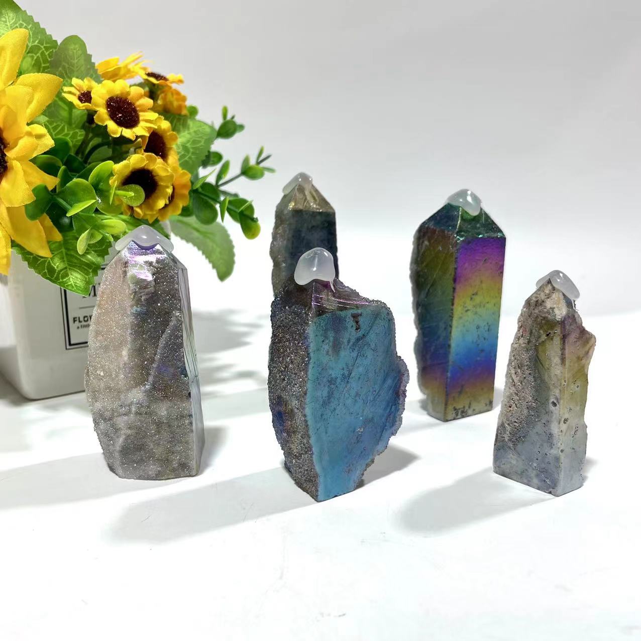 5~7 Counts 500G Rainbow Sphalerite Wand Unnatural Stone Artificial Crystal Gem Mining Chakra Balancing Reiki Healing Crystal Mystery Crystal Display Crystal Shopping Online Home Office Decor From IG Crystal