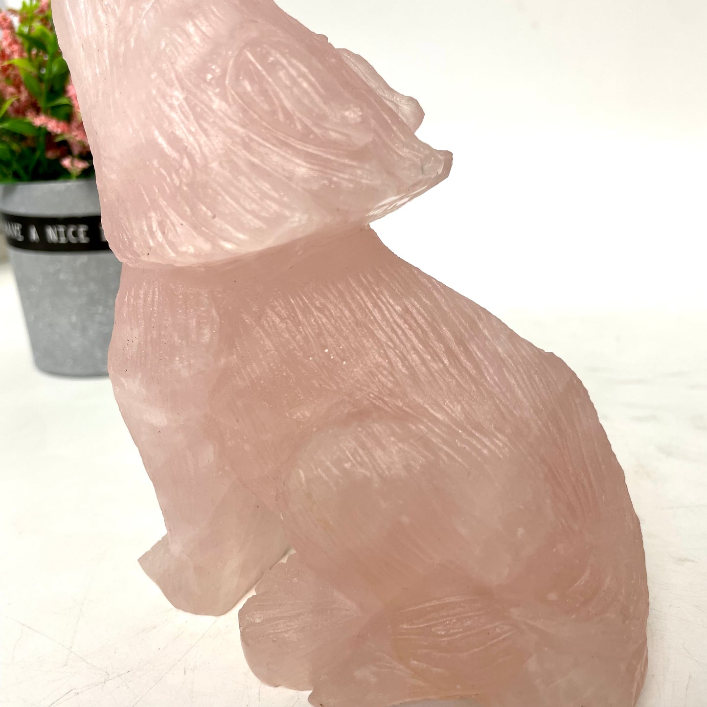 1 Count Rose Quartz Strawberry Quartz Wolf Crystal Carving Healing Stones Natural Stone Chakra Balancing Reiki Home Office Decor From IG Crystal