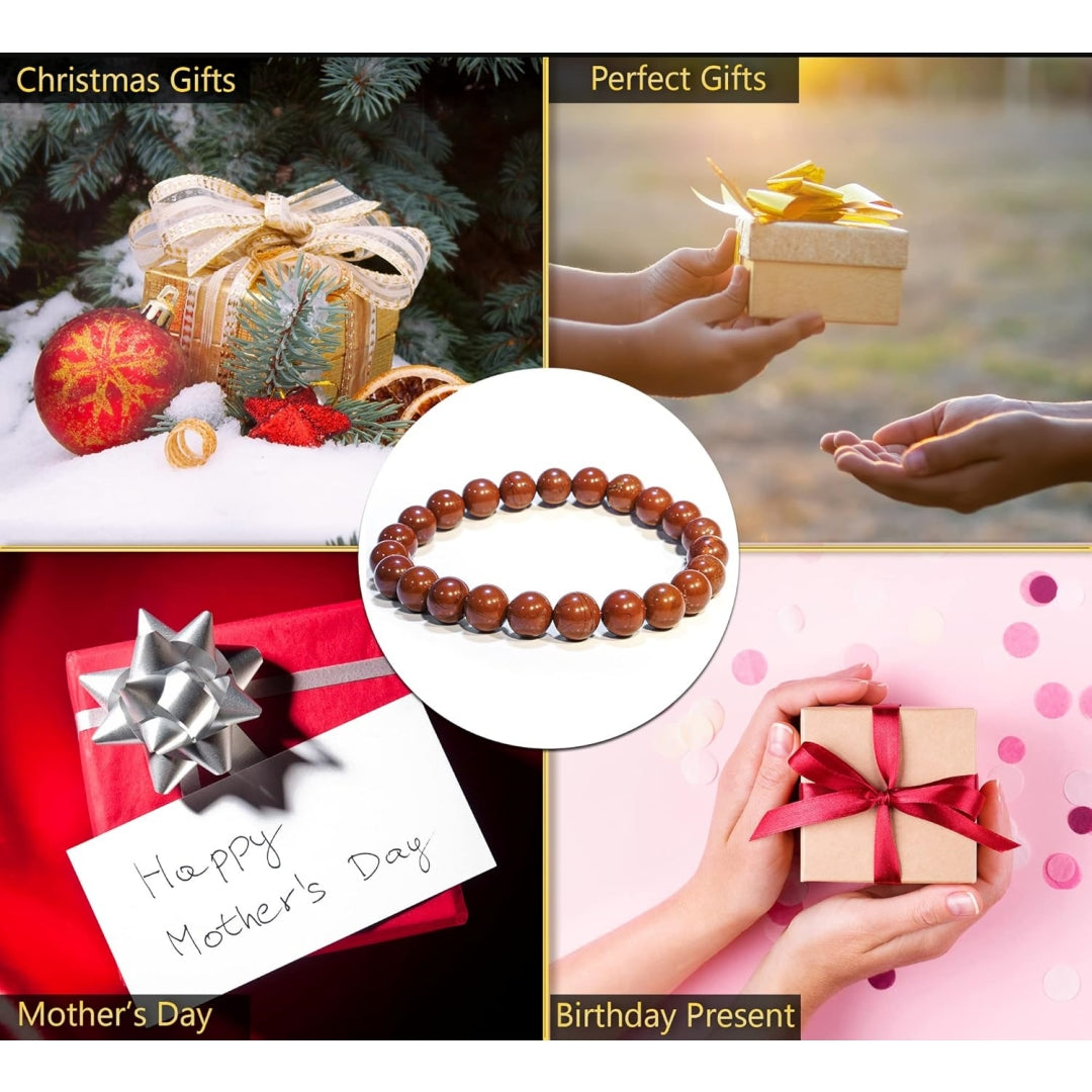 5 Counts Red Jasper Crystal Bead Bracelet – Healing Crystal Bracelet for Women and Men – 8mm Round Beaded Bracelets for Men and Women – Unisex Elastic Adjustable Size Gemstone Bracelet for Healing, Protection From IG Crystal