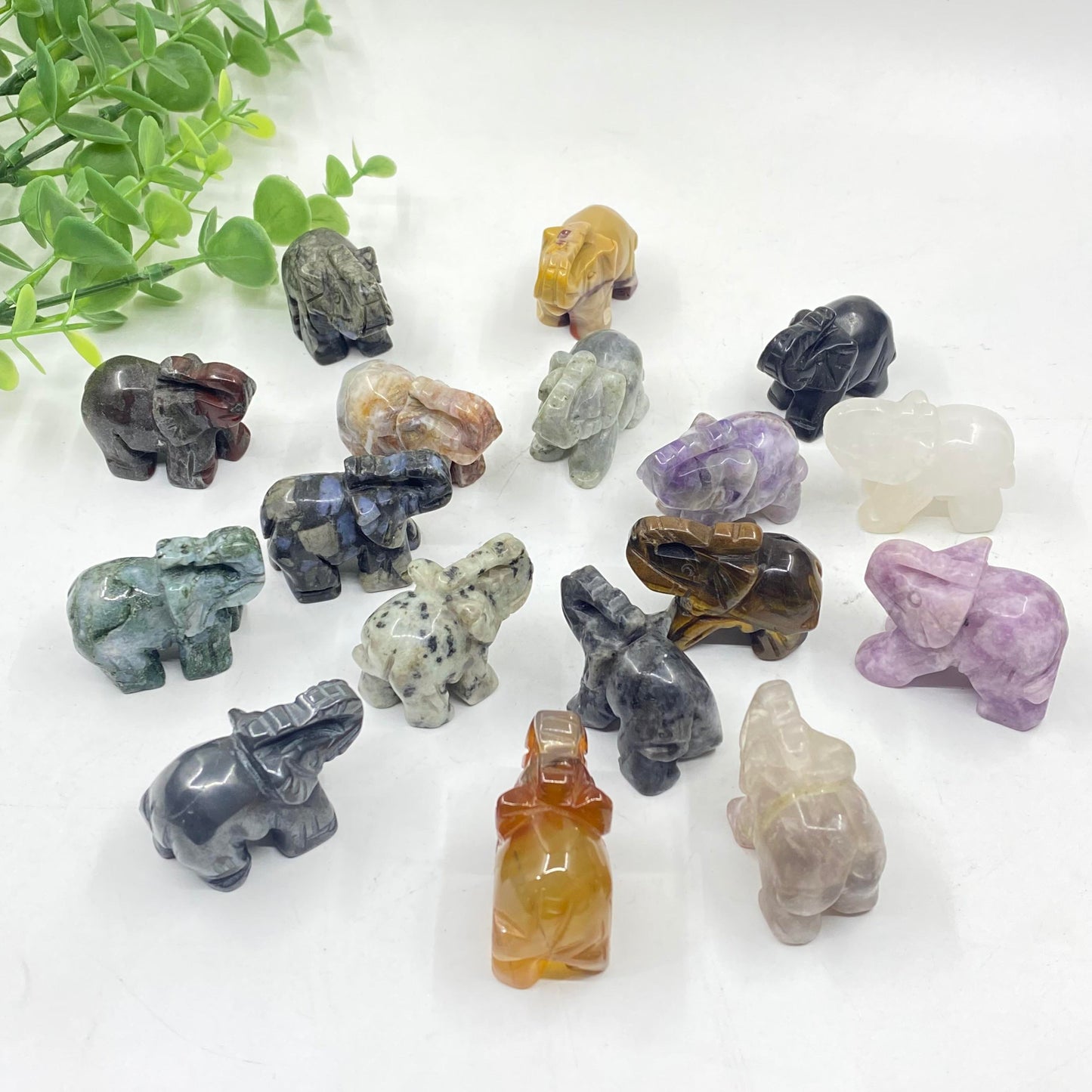 IG Crystal 12PC Mix 1.5 Inch Crystal Carvings Elephant Different Stone Healing Stone Home Decoration