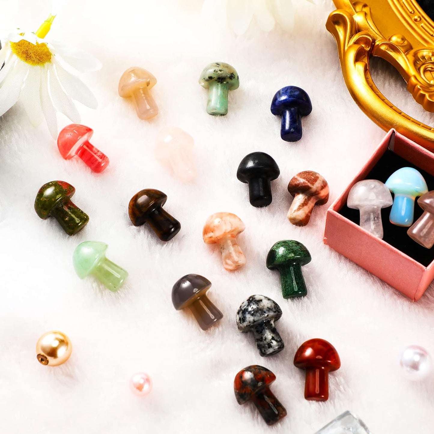 IG Crystal Different Material High Quality Natural Mushroom Crystals Clear Quartz Rose Quartz Green Aventurine Yooperlite Black Obsidian Red Que Sera Healing Crystal Home Decoration