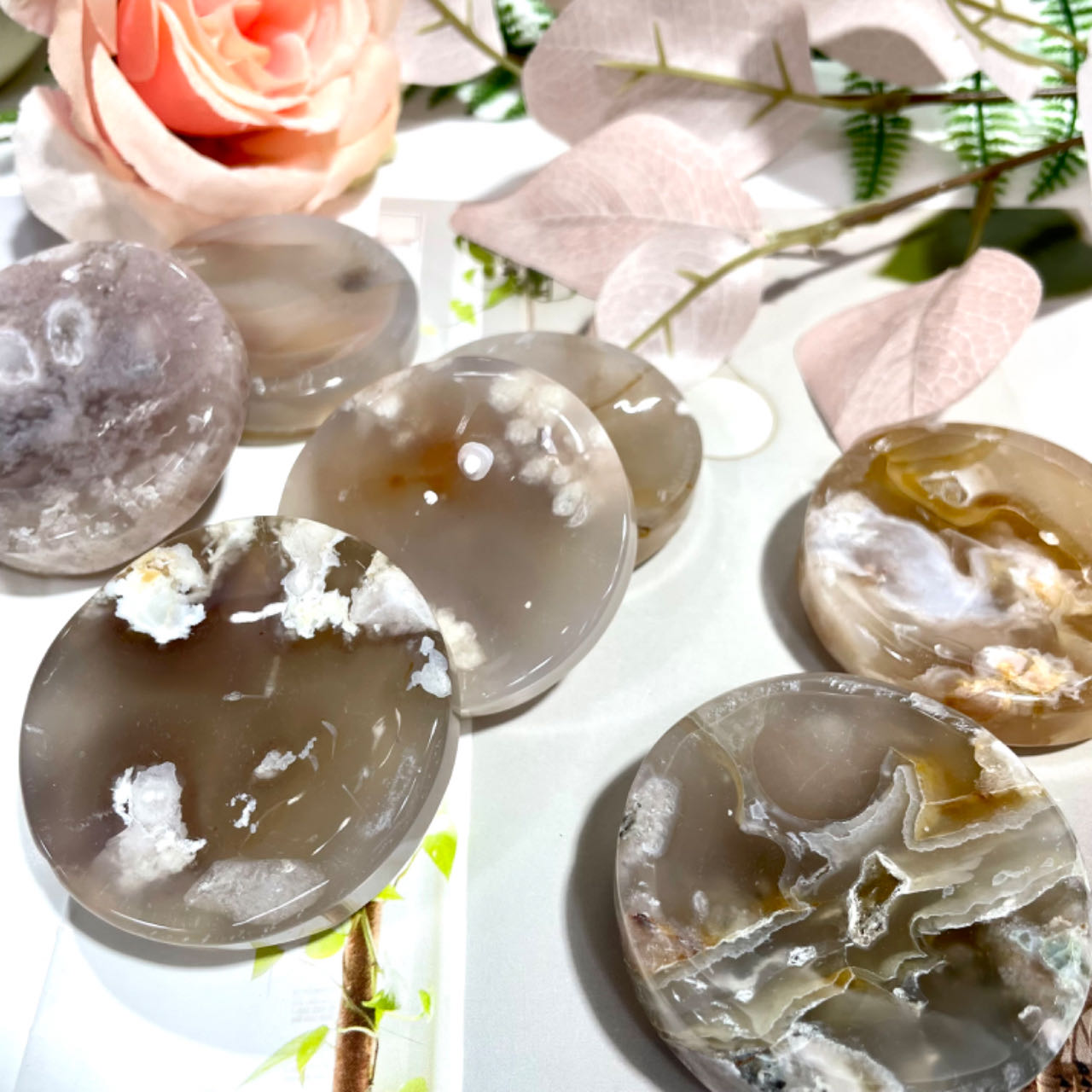 4~6 Counts Small Pink Flower Agate Bowl Healing Stone Home Decoration From IG Crystal