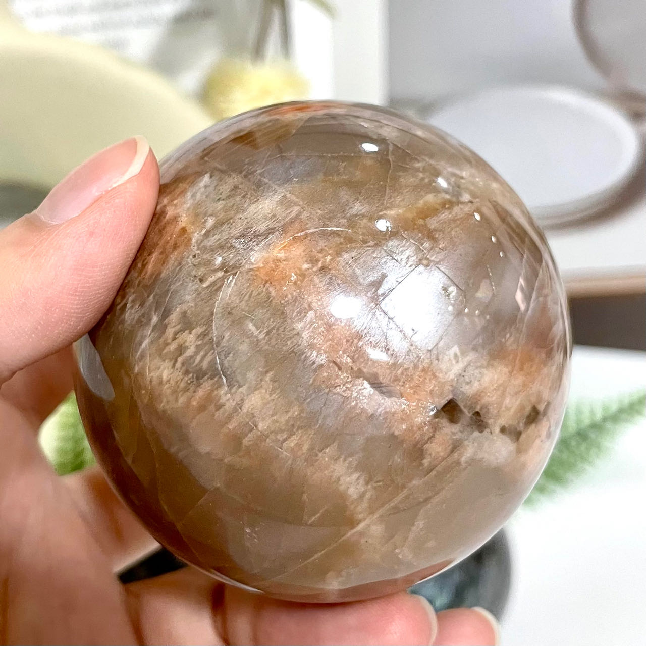 Moonstone Labradorite Ball 60~70mm With Silver Stand Set Healing Stone Home Decoration From IG Crystal