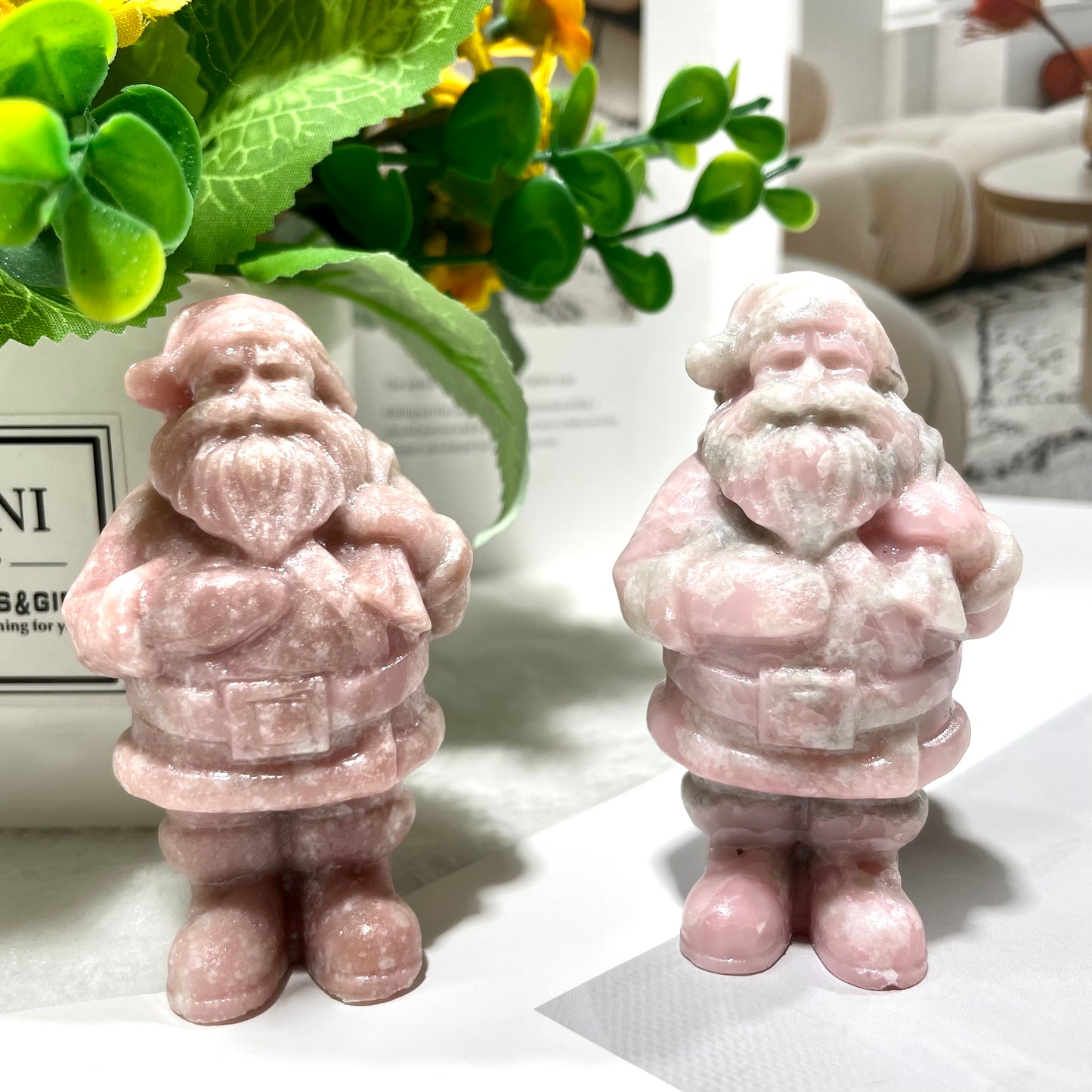 2 Counts Pink Opal Santa Claus Crystal Carvings Healing Stones Natural Stone Chakra Balancing Reiki Home Office Decor From IG Crystal