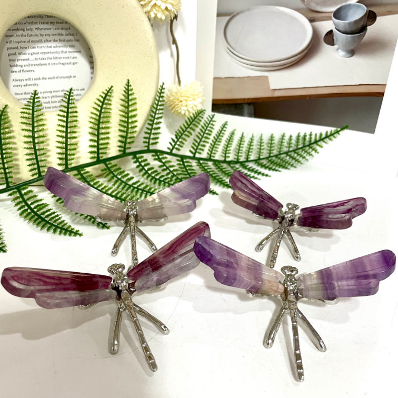 2 Counts Fluorite Dragonfly Butterfly Crystal Healing Stone Home Decoration From IG Crystal
