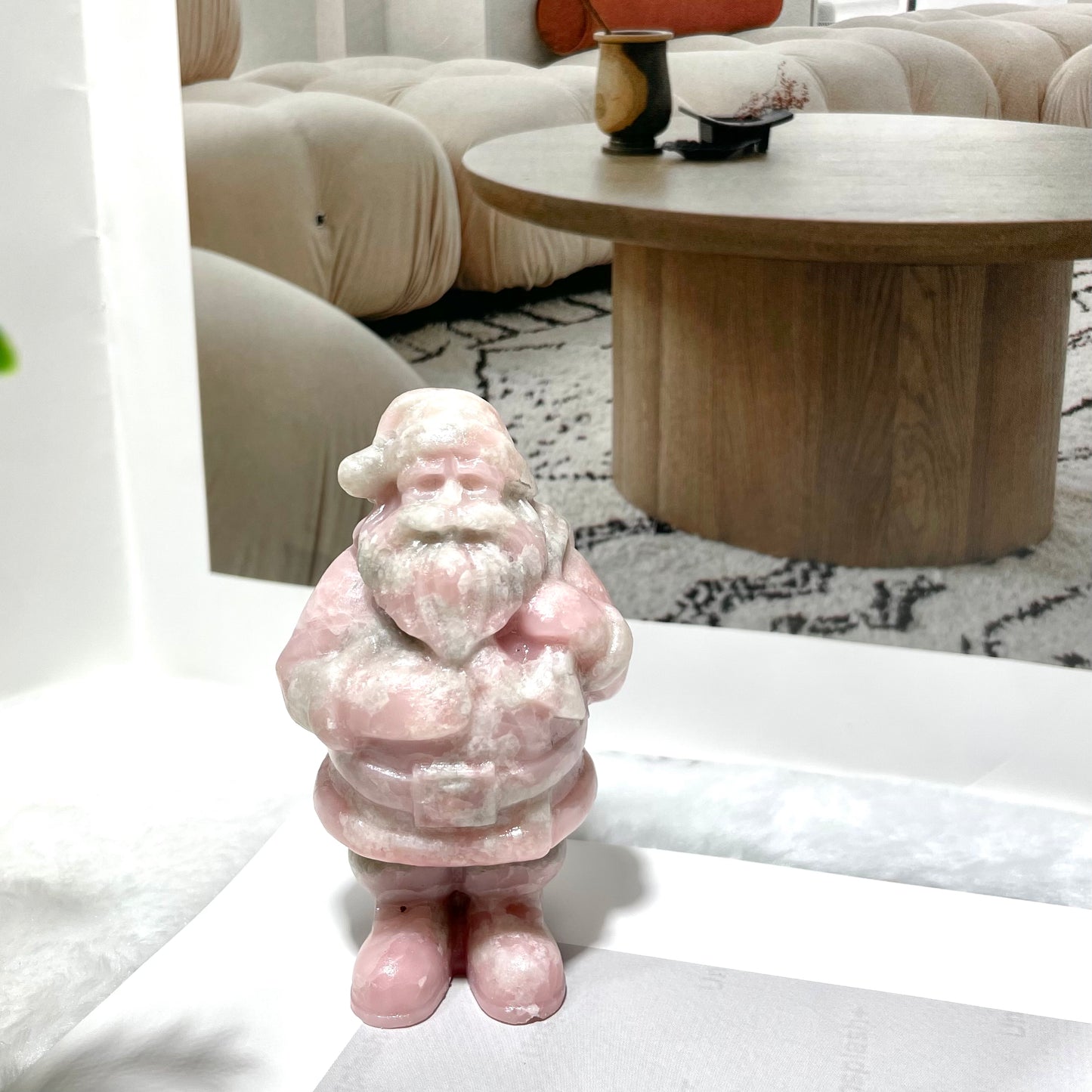 2 Counts Pink Opal Santa Claus Crystal Carvings Healing Stones Natural Stone Chakra Balancing Reiki Home Office Decor From IG Crystal