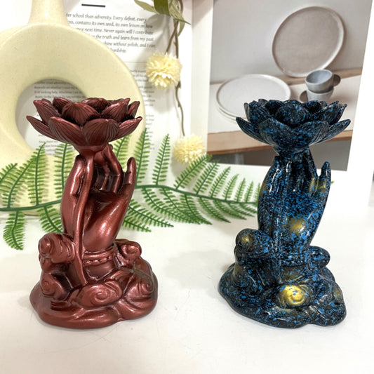 2PCS Buddha Hand Lotus Stand Rosiness Blue Healing Stone Home Decoration For Crystal Ball From IG Crystal
