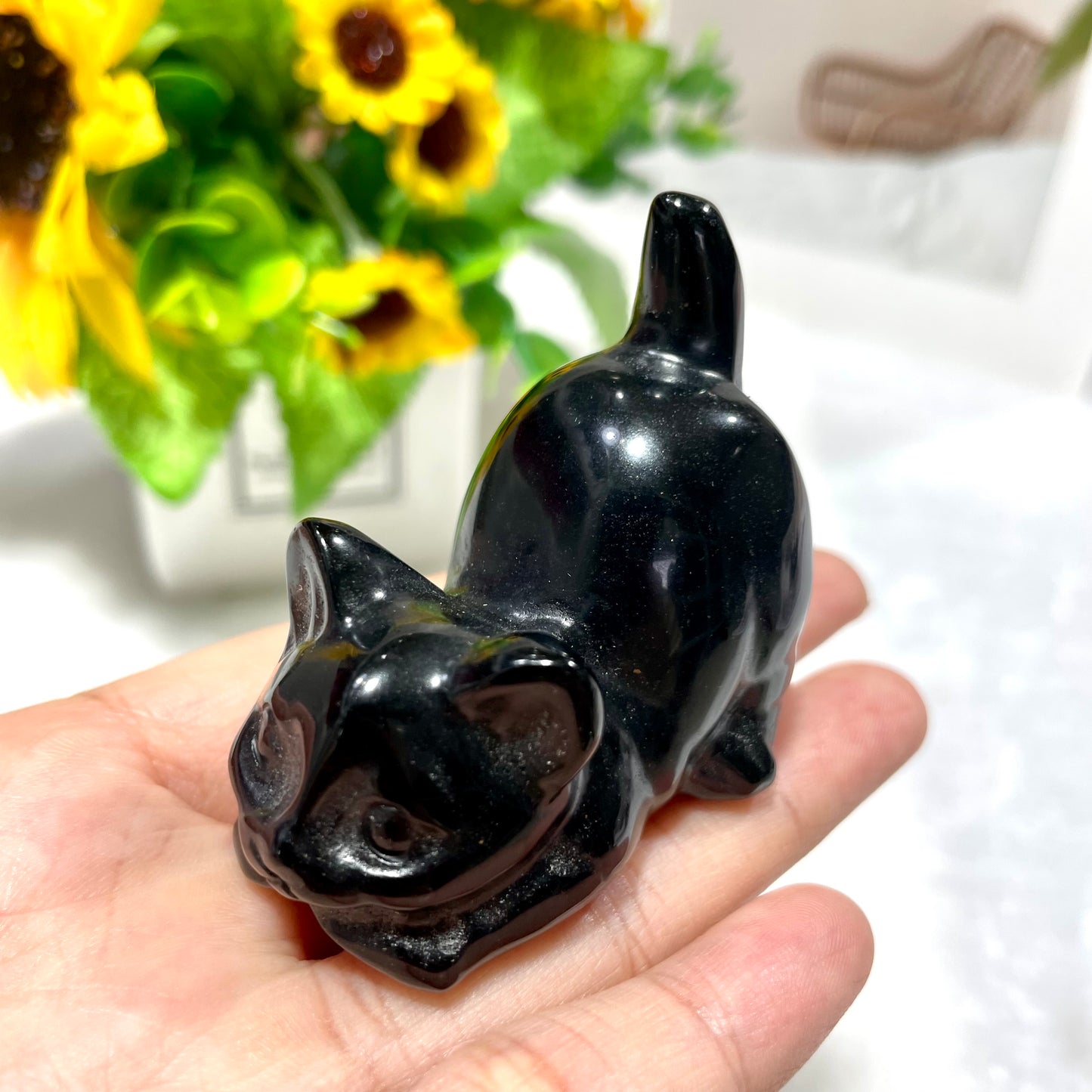 2 Counts Black Obsidian Cute Cat Crystal Carving Natural Stone Gem Mining Chakra Balancing Reiki Healing Crystal Mystery Crystal Display Crystal Shopping Online Home Office Decor From IG Crystal