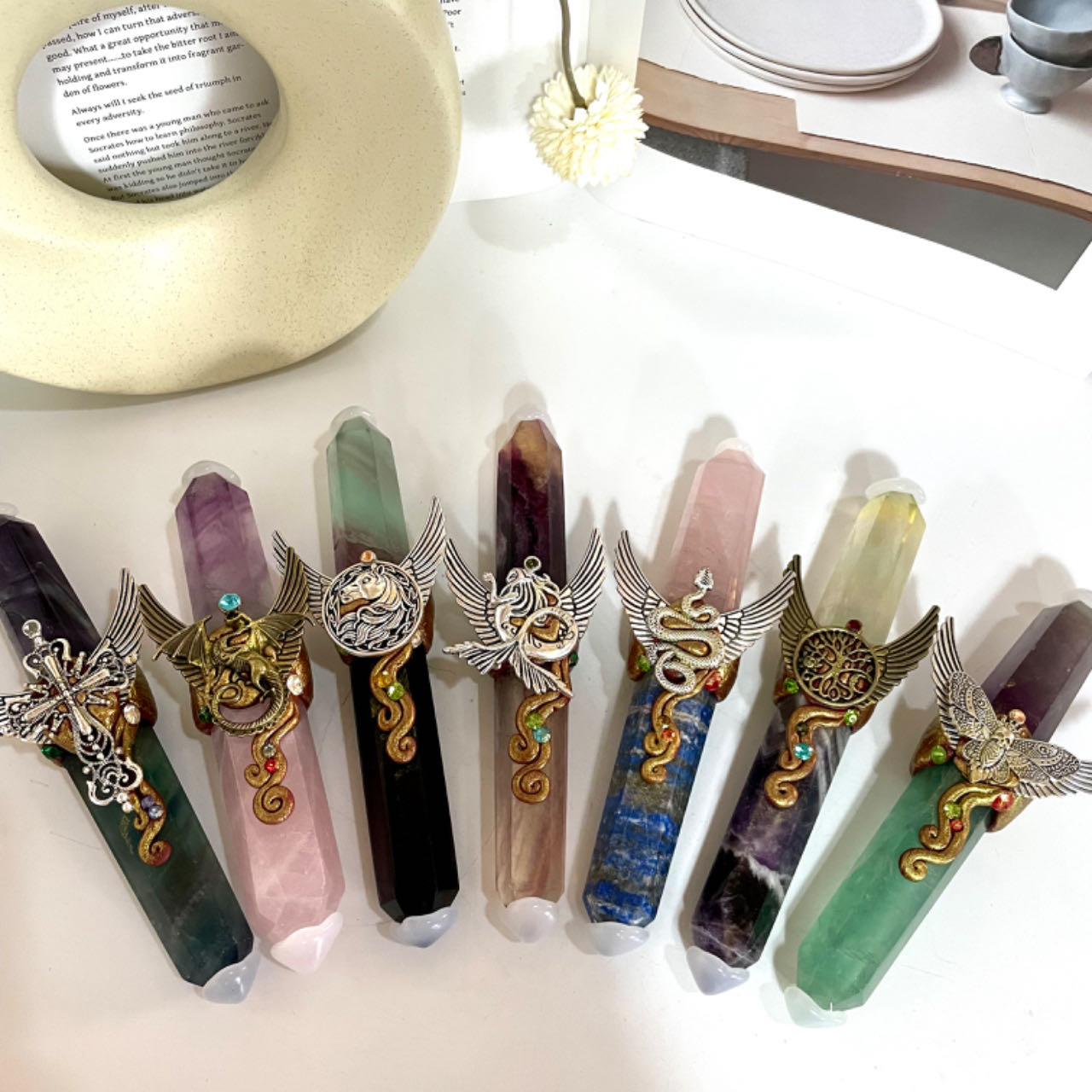 Different Maerail Magic Wands High Quality Natural Flourite Citrine Apatite Amethyst Rose Quartz From IG Crystal