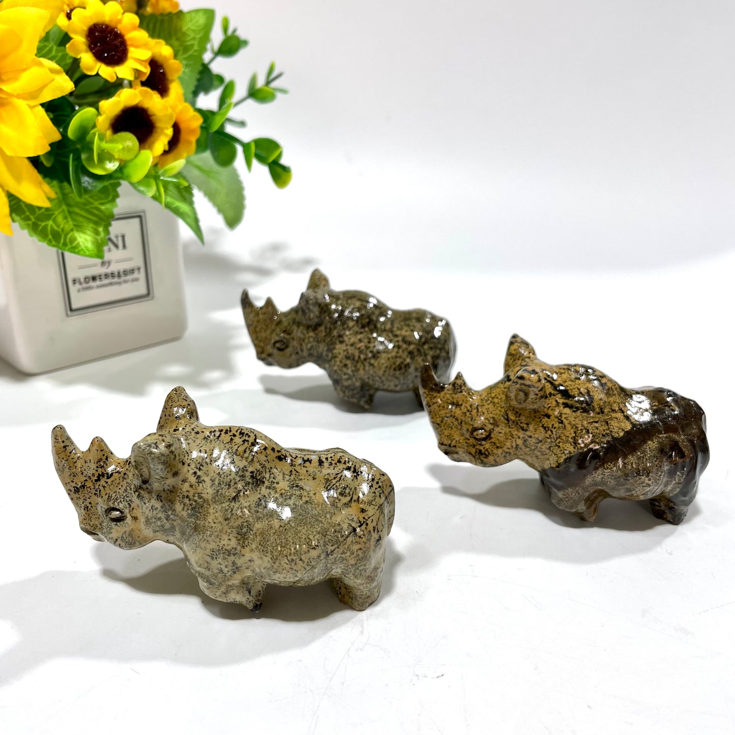 2 Counts Picture Jasper Rhinoceros Crystal Carving Healing Stones Natural Stone Chakra Balancing Reiki Home Office Decor From IG Crystal