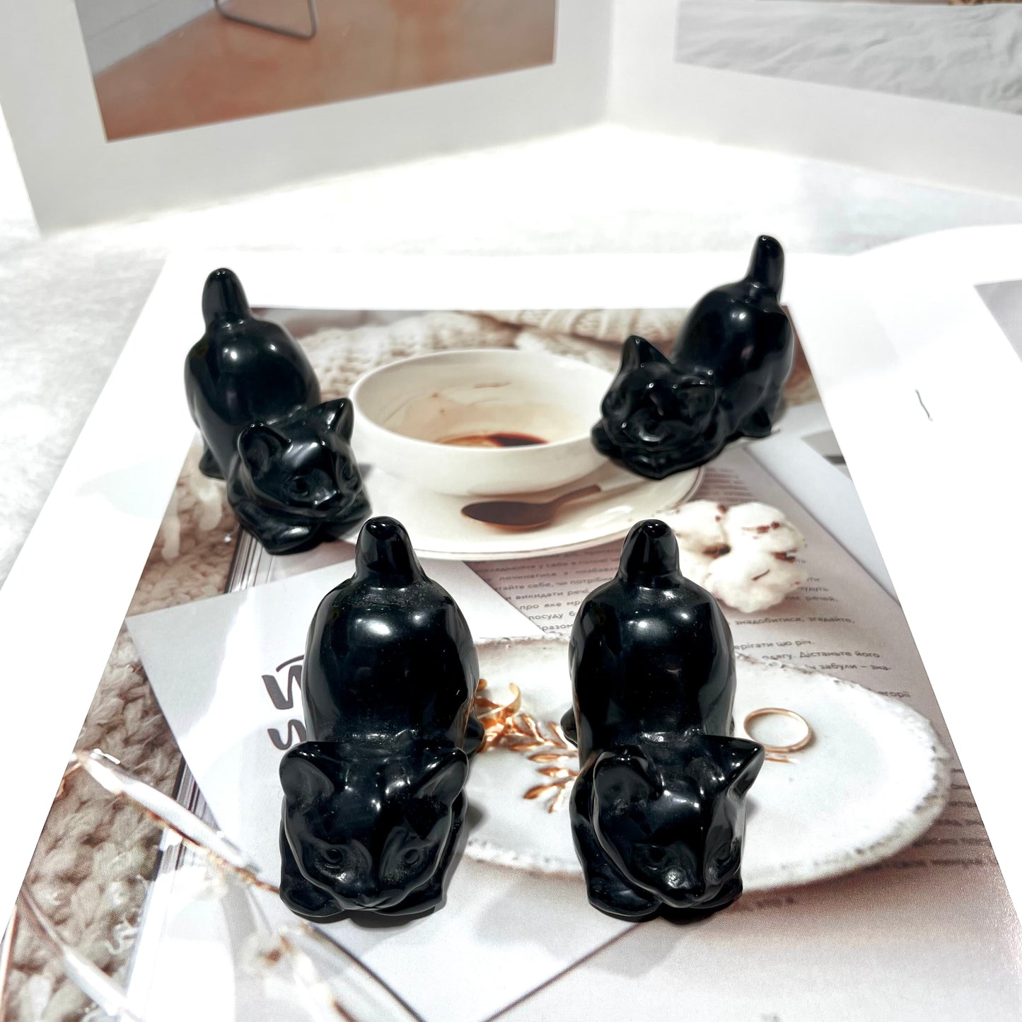 2 Counts Black Obsidian Cute Cat Crystal Carving Natural Stone Gem Mining Chakra Balancing Reiki Healing Crystal Mystery Crystal Display Crystal Shopping Online Home Office Decor From IG Crystal
