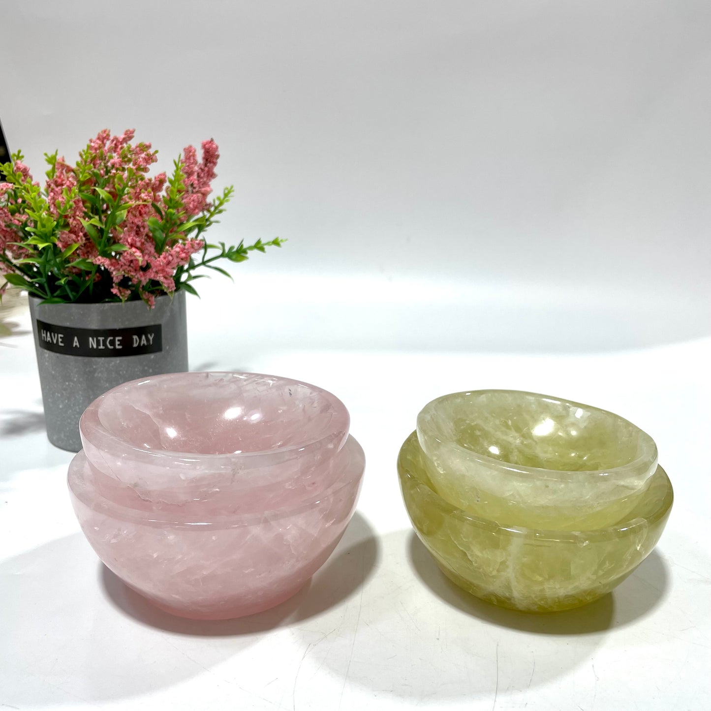 Rose Quartz Citrine Bowl Hand Polished Gem Stone Bowls Natural Raw Crystal Decorative Dish Jewelry Storage Agate Bowl for Meditation Reiki Healing From IG Crystal