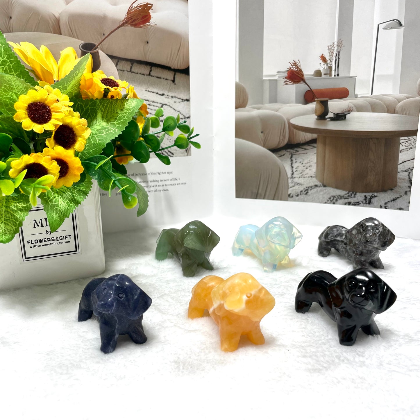 3 Counts Different Materials Dog Crystal Carving Healing Stones Natural Stone Chakra Balancing Reiki Home Office Decor From IG Crystal
