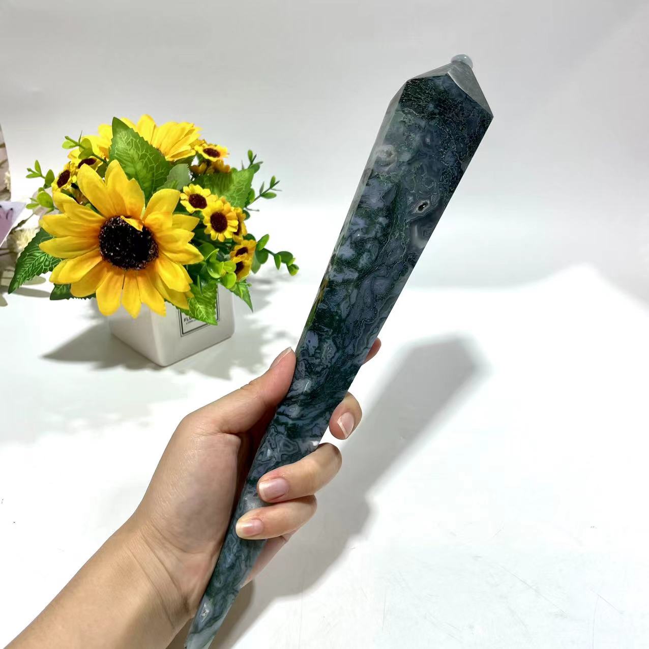 Moss Agate Crystal Wand Natural Stone Gem Mining Chakra Balancing Reiki Healing Crystal Mystery Crystal Display Crystal Shopping Online Home Office Decor From IG Crystal