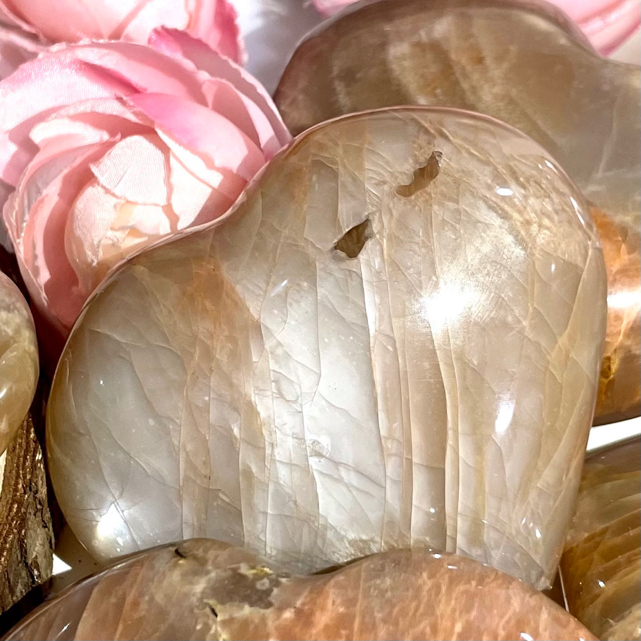 4PCS Heart Shape Orange Labradorite Stone Healing Stone From IG Crystal