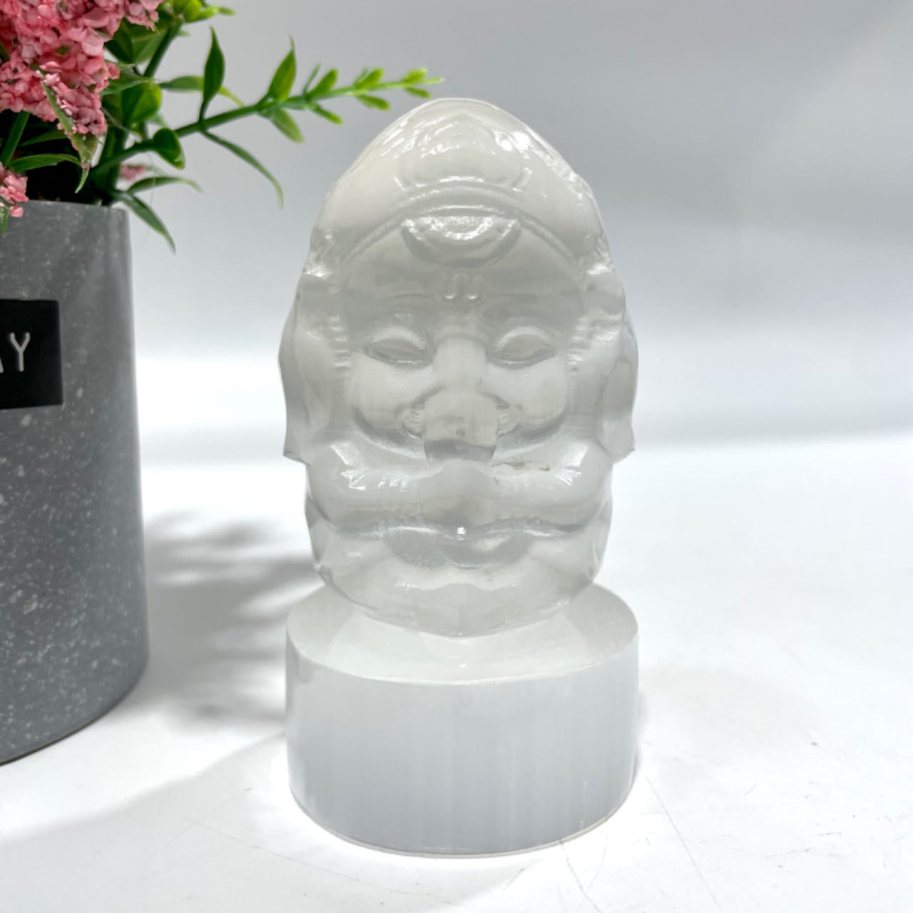 1 Count 10CM Selenite Snowman Christmas Tree Tower Bear Flower Fairy Angel Skull Crystal Natural Gemstone Semi Precious Healing Crystals Enhance Positive Energy Home Decoration From IG Crystal